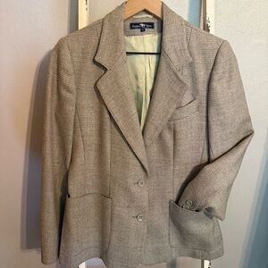 Vintage Hunter’s Run Women Cream Tweed Wool Blazer Riding Jacket Size 11 Pockets